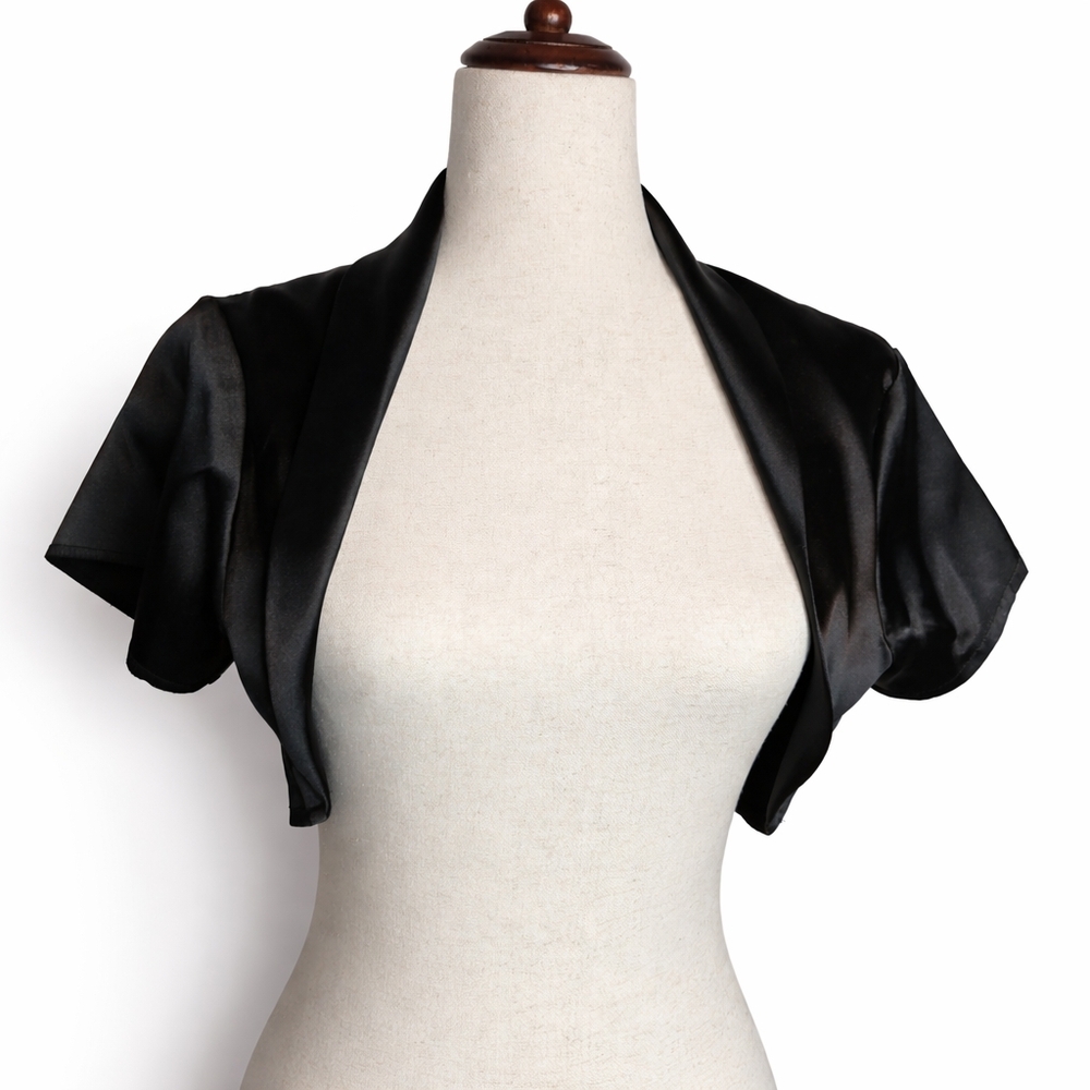 Jump Apparel Y2K Black Satin Bolero Shrug Large